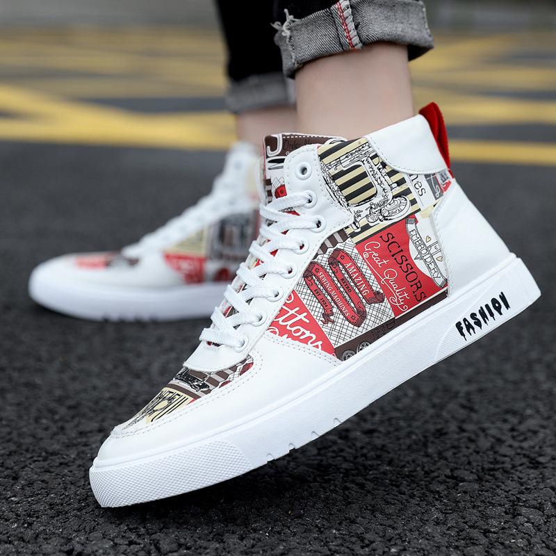 Fashion High Top Sneakers for Men Fashion White Lace-up Skateboarding Shoe Breathable Hip Hop Men Casual Sport Shoes Zapatillas De Skate
