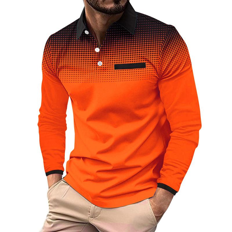 Мужская рубашка для гольфа Polo Street Casual Polo с воротником-поло, классическая, с длинным рукавом, модная, повседневная, однотонная, с пуговицами спереди, простая, стандартная посадка