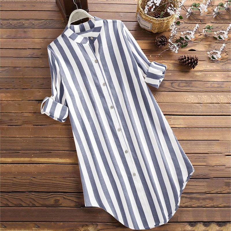 Autumn Fashion Striped Long-sleeved Shirt Casual Large Size Cotton and Linen Shirt