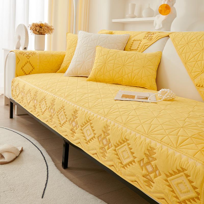 Sofa Cushion Fabric Ethnic Style Four Seasons Non-Slip Cotton Simple Modern Universal Backrest Towel Cover Thickened
