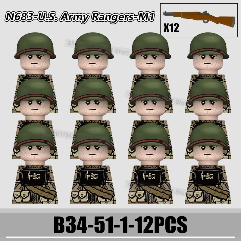 WW2 US Rangers 101 Airborne Soldier Figures Building Blocks Military Army Infantry Gear Helmet Rifle Guns BAR Bricks Toy Gifts