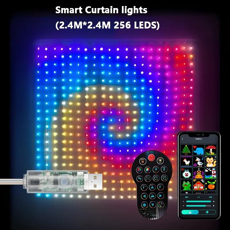 Умные гирлянды RGB LED, Bluetooth-управление через приложение, водонепроницаемые, USB, DIY, отображение текста и узоров для украшения вечеринок