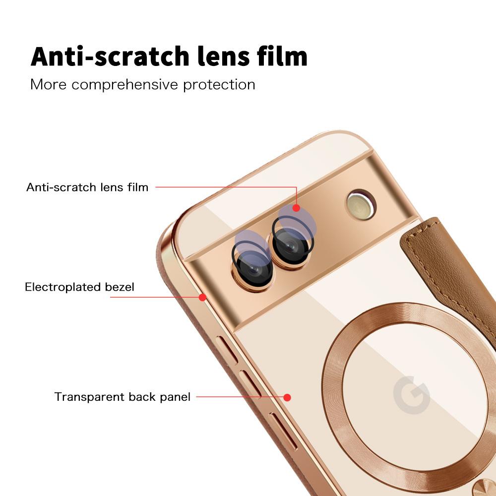 Luxury Leather Wallet Card Flip Clear Phone Case for Google Pixel 9 Pro XL 8A 7A Plating Magnetic Wireless Charging Shockproof Protect Cover