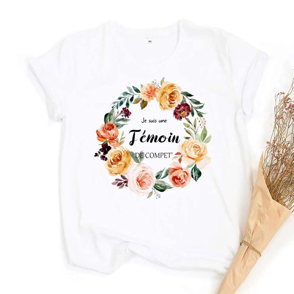 Футболка с цветочным принтом Temoin, футболка для девичника, одежда для свидетелей на свадьбе, топ для подружек невесты, свадебный наряд, футболка