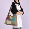 Block Color Shoulder Bag Women's Large Capacity Portable Stitching Canvas Bag