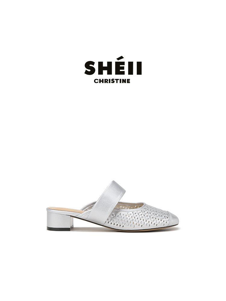 Su Yinyin's Same Square Head Woven Hollow Thick Heel Mary Jane Bag Head Slippers Women's Summer French Lazy Versatile Sandals