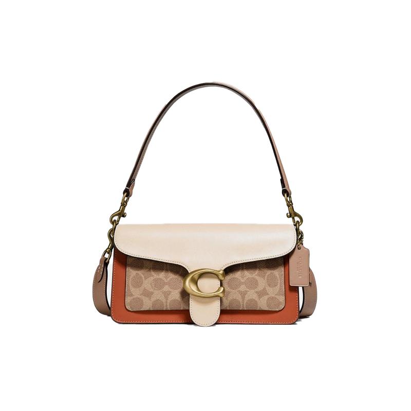 COACH Tabby 26 Classic C Logo Leather Bacchus Bag Handbag Crossbody Bag Shoulder Bag Medium Women’s Brass and Tan and Ivory