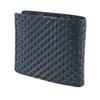 [Inden-ya] Inden Bifold Wallet with Small Bill Compartment and Box-Shaped Coin Purse, Deerskin, Navy Blue with Black Lacquer, Small Ring Pattern,