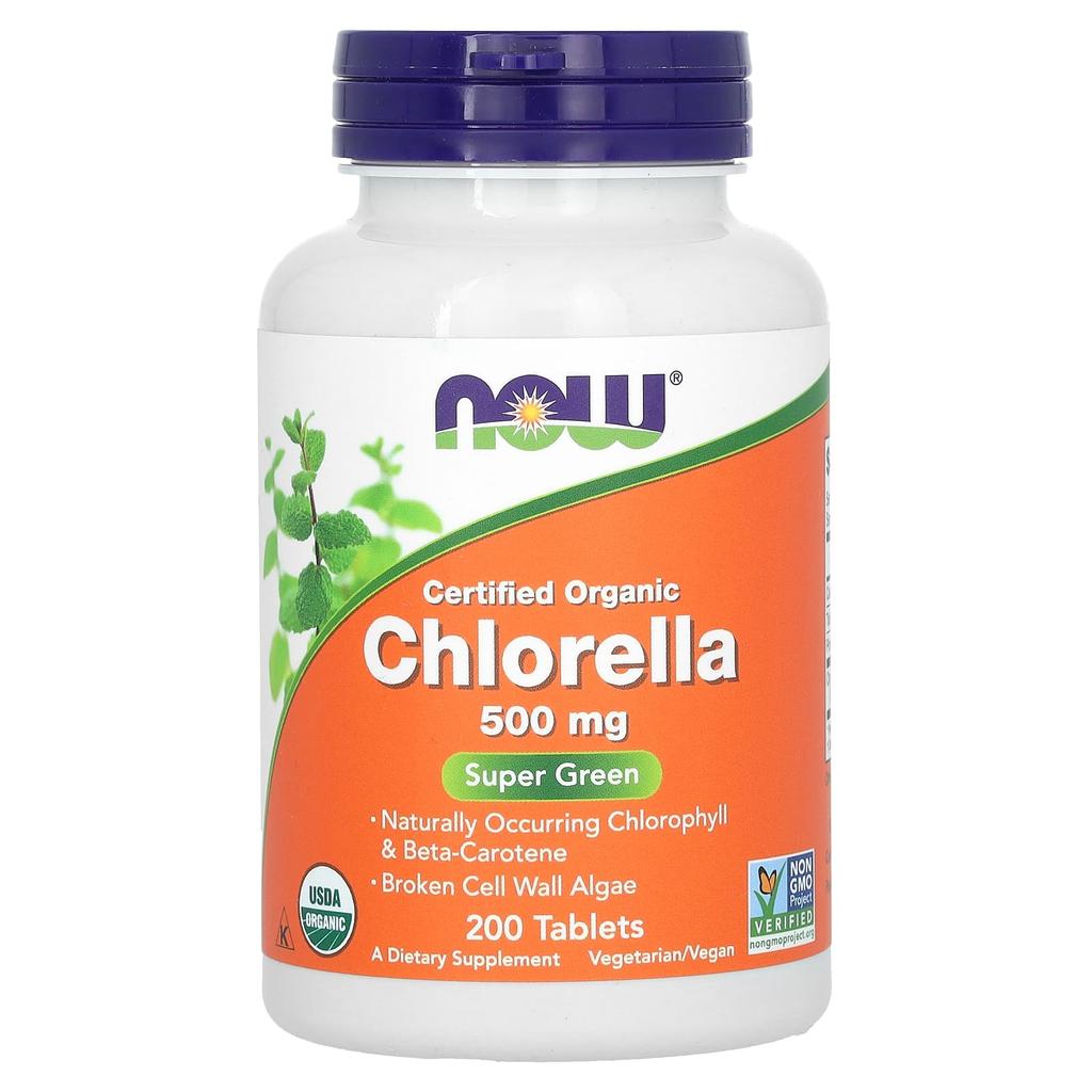 Now Foods Certified Organic Chlorella, 3,000 Mg, 200 Tablets (500 Mg Per Tablet)