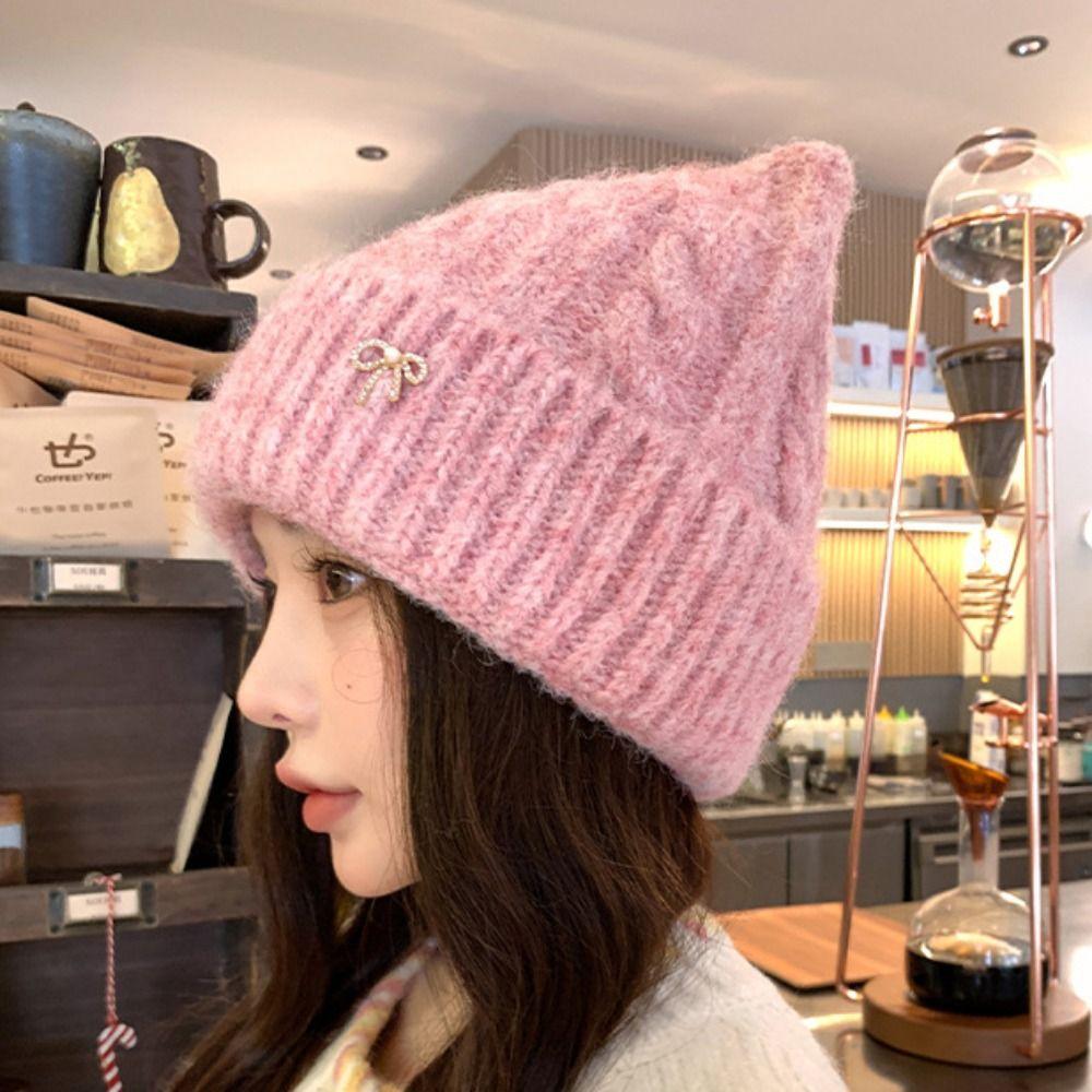 Japanese Style Woolen Knitted Hat Solid Color Women Beanie Hat Cat Ears Pullover Hat Girls