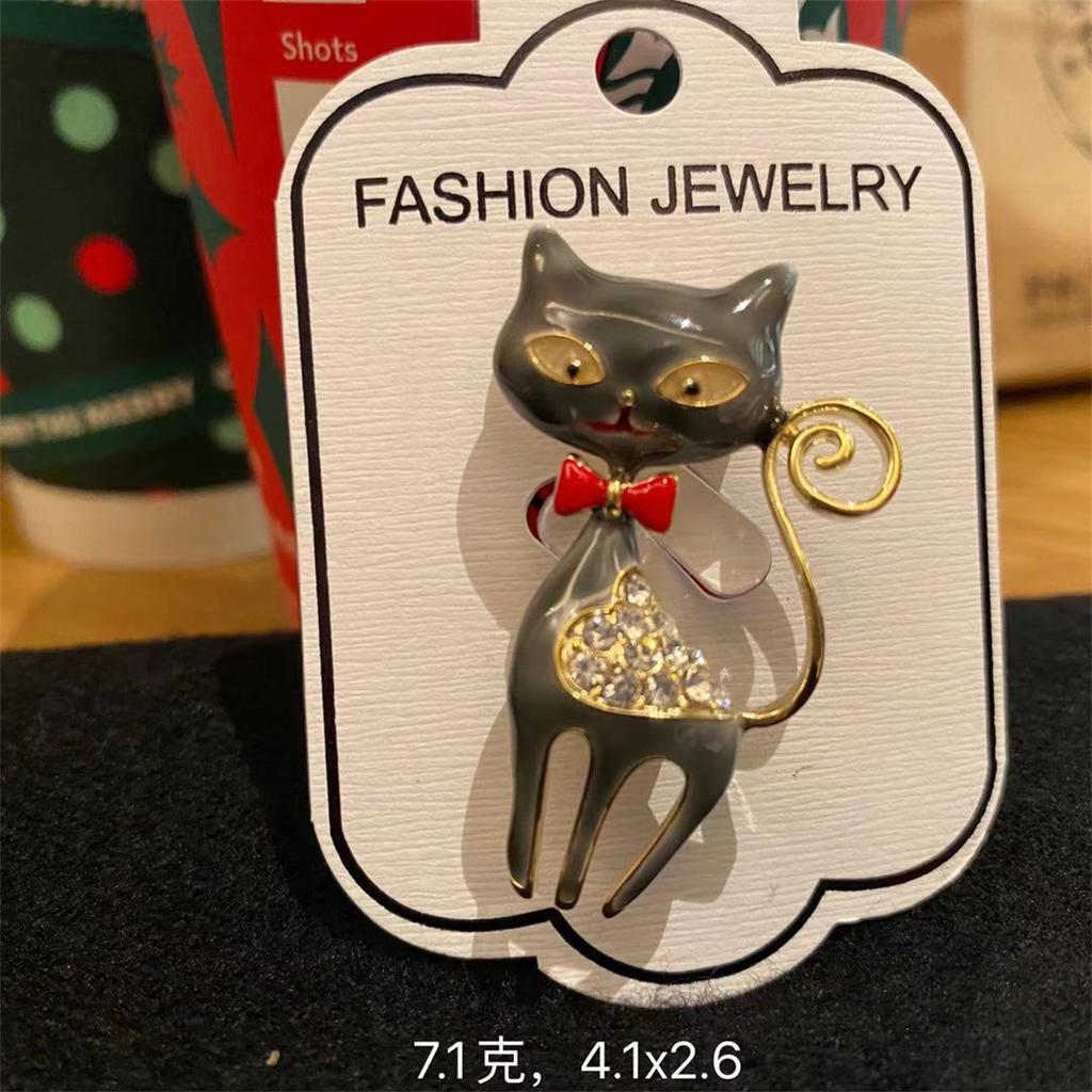 Rinhoo Lovely Black Scarf Cat Brooches For Women Cartoon Bowknot Kitten Enamel Pins Fashion Animal Buckle Corsage Party Jewelry