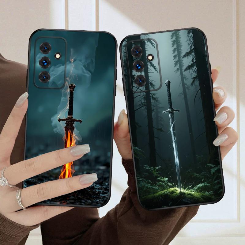 Меч с огнем Для Samsung S20FE S 21 22 23 FE 24 Plus 25 Ultra Galaxy M23 32 34 35 52 53 54 55 5G силиконовый мягкий чехол для телефона