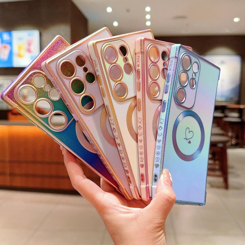 Чехол для телефона с блестками и градиентом цвета сияющий Love Heart для Samsung S24 Ultra S23 S22 Plus S21 S20 FE, ударопрочный, тонкий, для MagSafe TPU