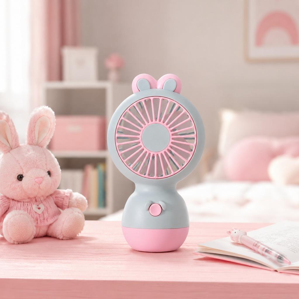 Portable Rechargeable Desktop Fan with Cute Rabbit Design USB Powered Small Personal Fan for Office Home Travel Use