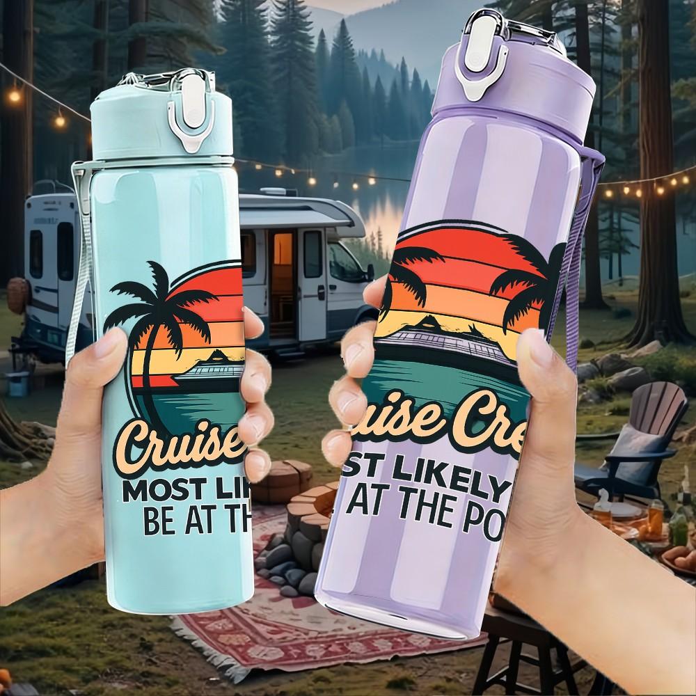 1PC Summer Beach Quote 750ml Color Plastic Sports Water Bottle Leakproof Flip Straw Lid Suitable for Sports Office Home Use