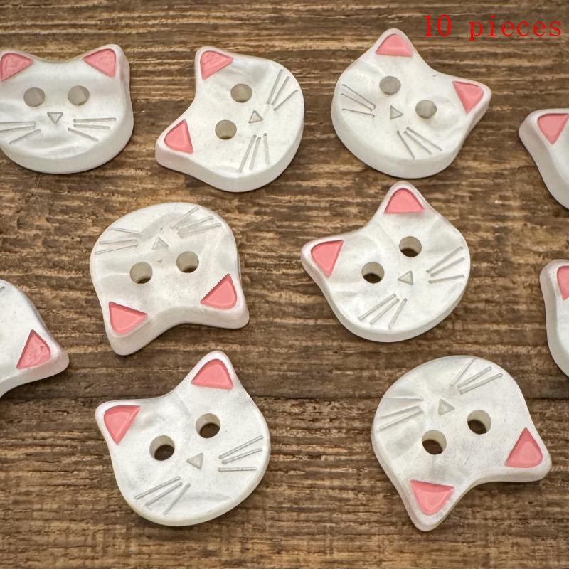 New 10Pcs Decorative Fasteners For Clothing Cute Cartoon Cat Buttons With Ears Resin DIY Craft Buttons For Sewing And Crafting