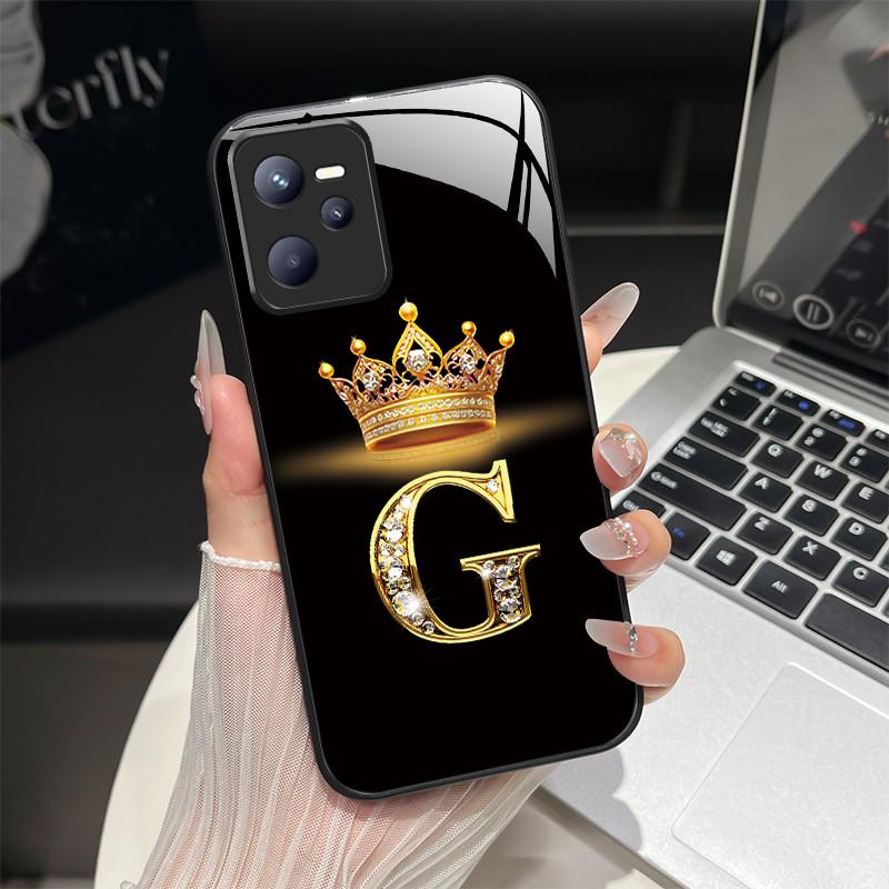 Чехол для Realme C35 Модный чехол с начальной буквой из закаленного стекла для Realme Narzo 50A Prime C 35 Ударопрочный чехол для телефона