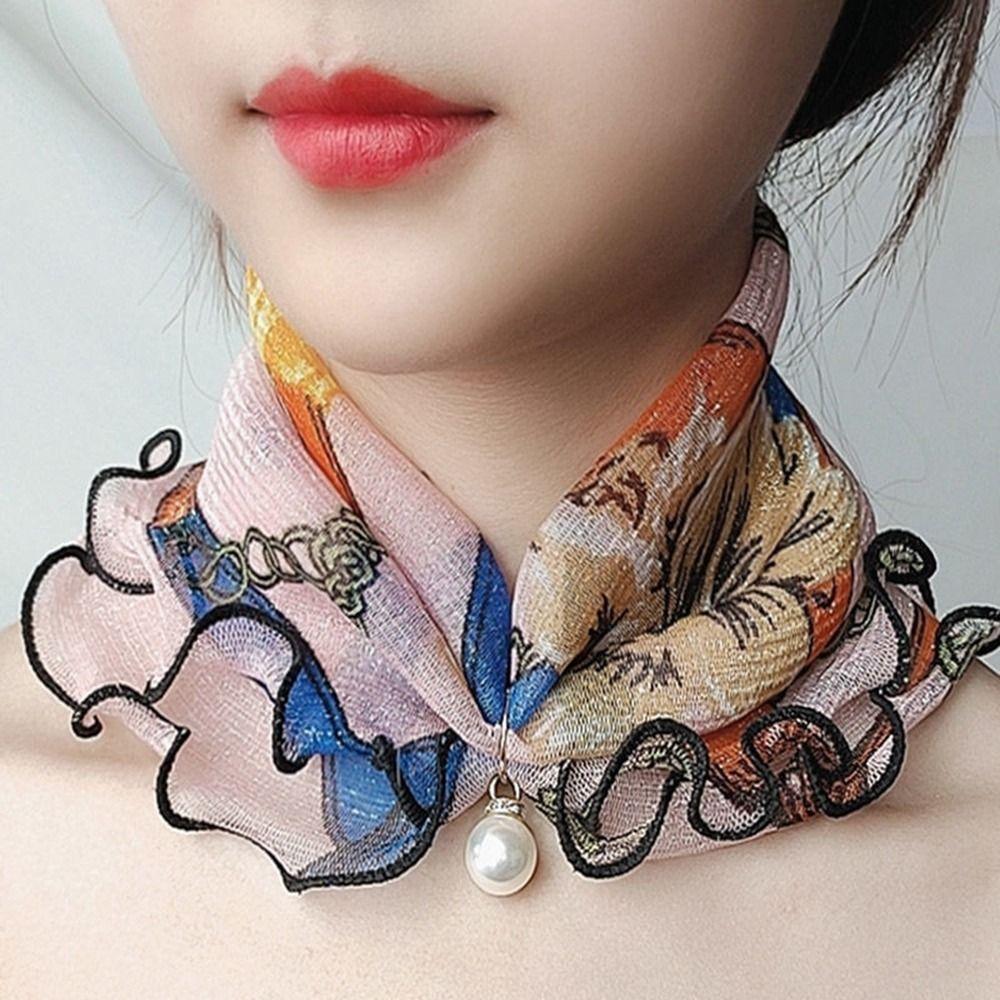 Wave point Ruffle Edge Flower Stripe Female Shawl Printed Scarf Korean Style Scarves Summer Bib