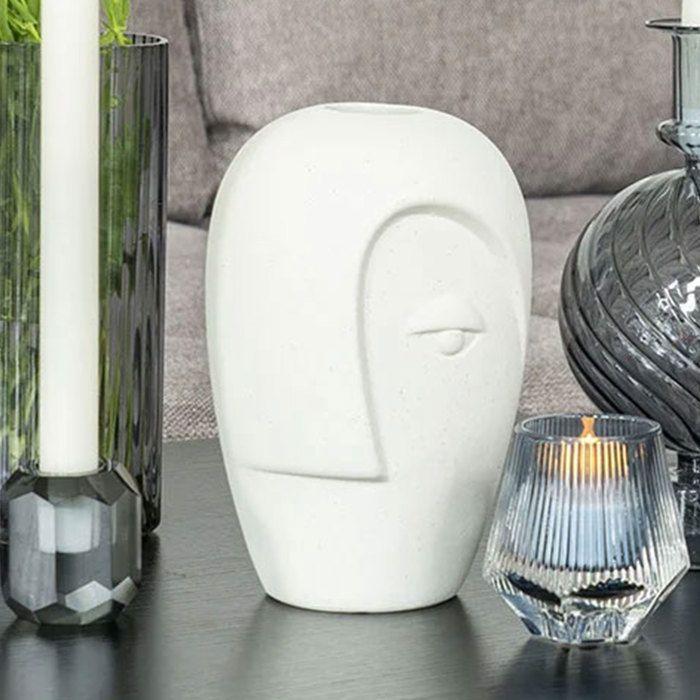 Vase décoratif - House Nordic - Visage - Céramique - Sable - 12,5x13x19,5 cm