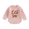 Baby Girl Fall Romper Long Sleeve Letter Embroidery Round Neck Knit Bodysuit Newborn Sweater