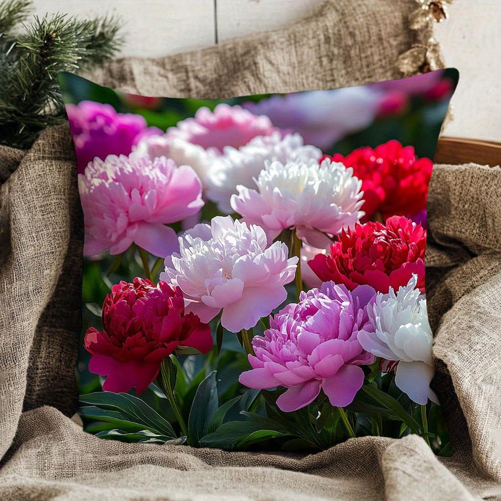 Vibrant Peony Flower Throw Pillow Cover Lush Garden Floral Print Decorative Cushion Cover For Romantic Living Room Home Decor