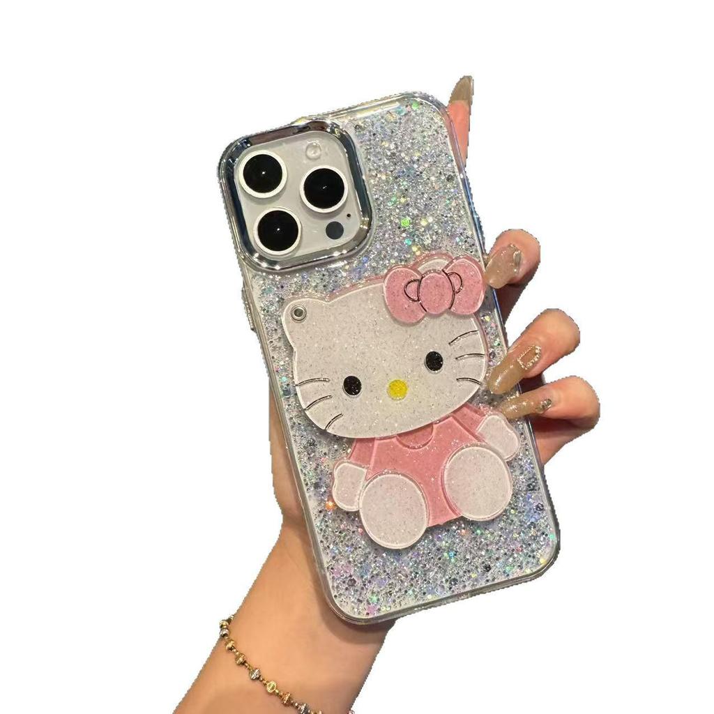 Полностью защищенный от падений смоляной чехол для телефона для iPhone 13/14/15ProMax/16/17 - Мультяшный дизайн с зеркальным блеском