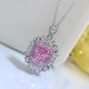S925 100%  Sterling Silver Necklace Radiant High Carbon Diamond 10*12mm Pendant Pink Gemstone Wedding Engagement Jewelry