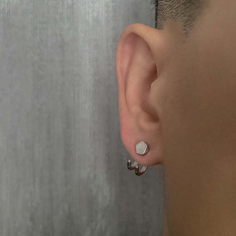 Silver Plated Hip Hop Korean Hoop Earring Geometric Stud Earring Men Earring Ear Jewelry