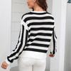 Осень 2023, женский повседневный полосатый свитер с круглым вырезом и длинными рукавами, пуловер большого размера, свитер
