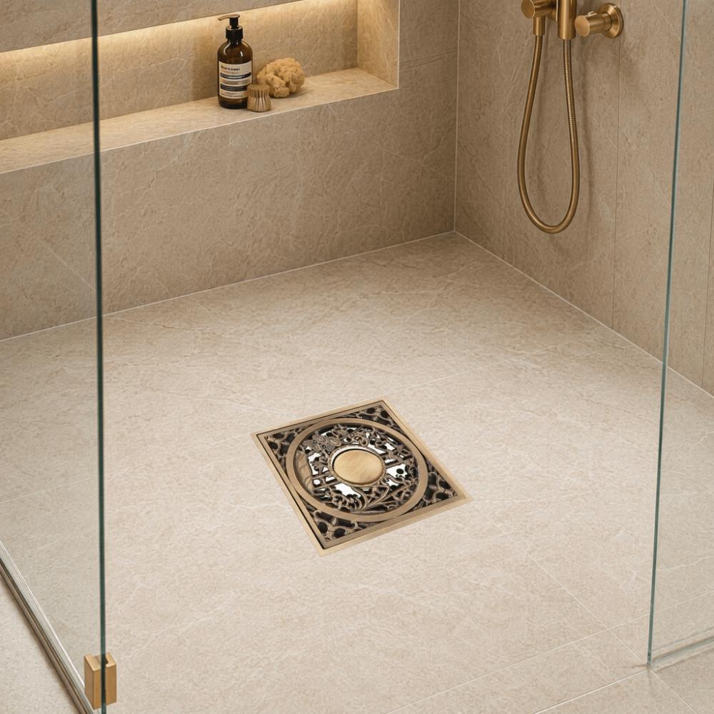 Square Floor Drain Brass Strainer Cover Grate Antique Bathroom Waste Drain Kitchen