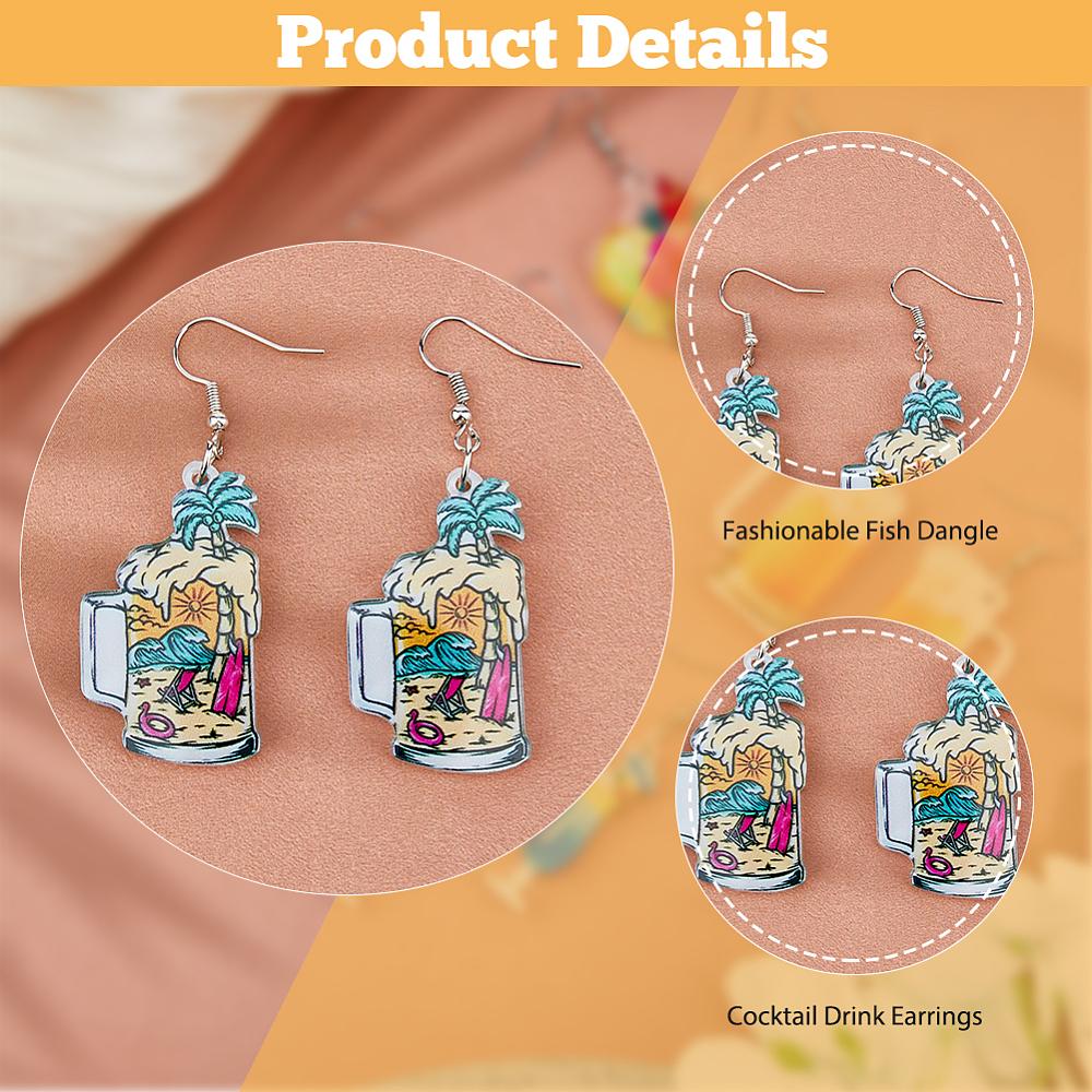 5 Pairs 5 Styles Acrylic Wine Glass Dangle Earrings with 304 Stainless Steel Pins, Mixed Color, 59~62.5x11~33mm, 1 Pair/style