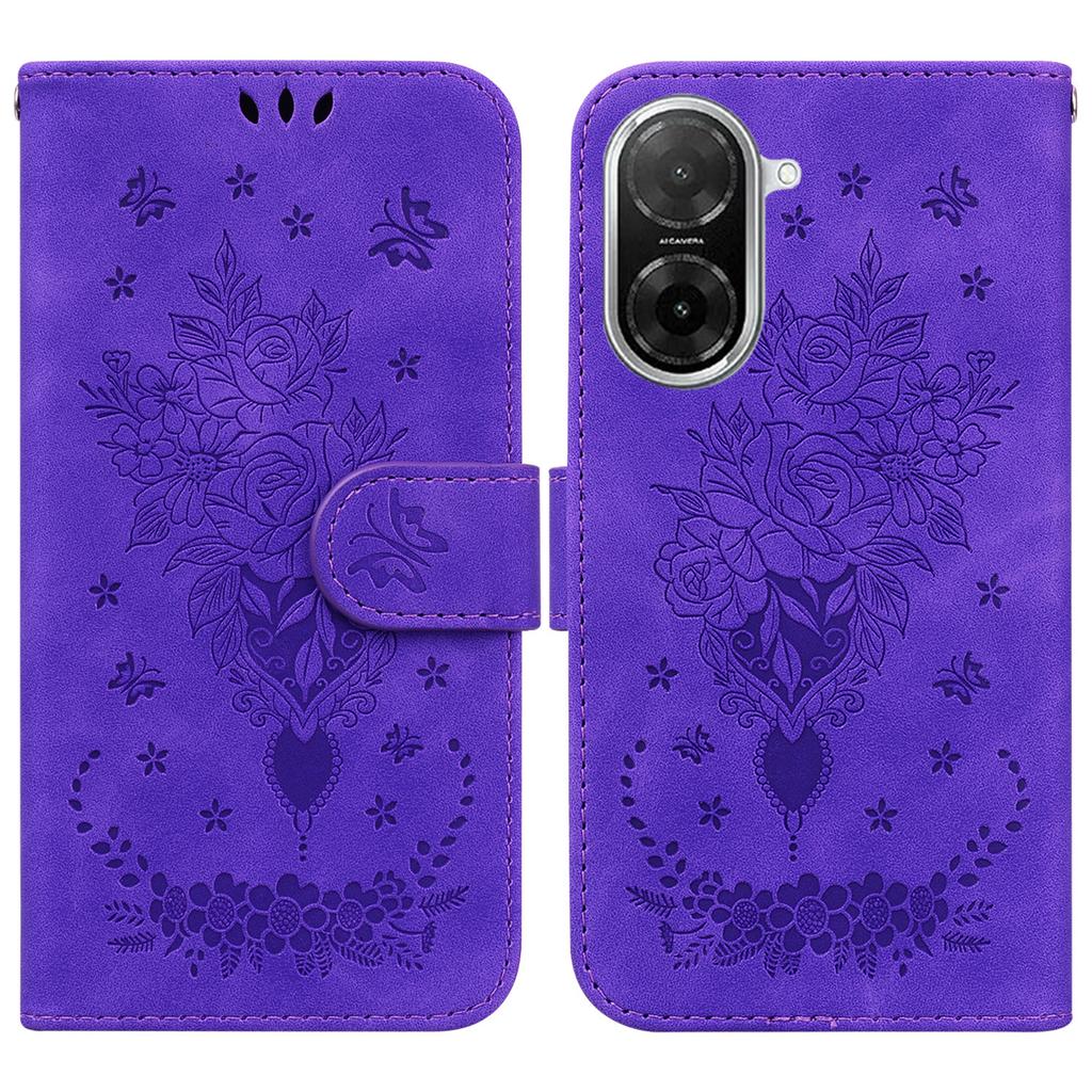 For Xiaomi Redmi A5 4G (171.7mm)/Poco C71 4G Case Butterfly Flower Imprint PU Leather Wallet Phone Cover with Strap
