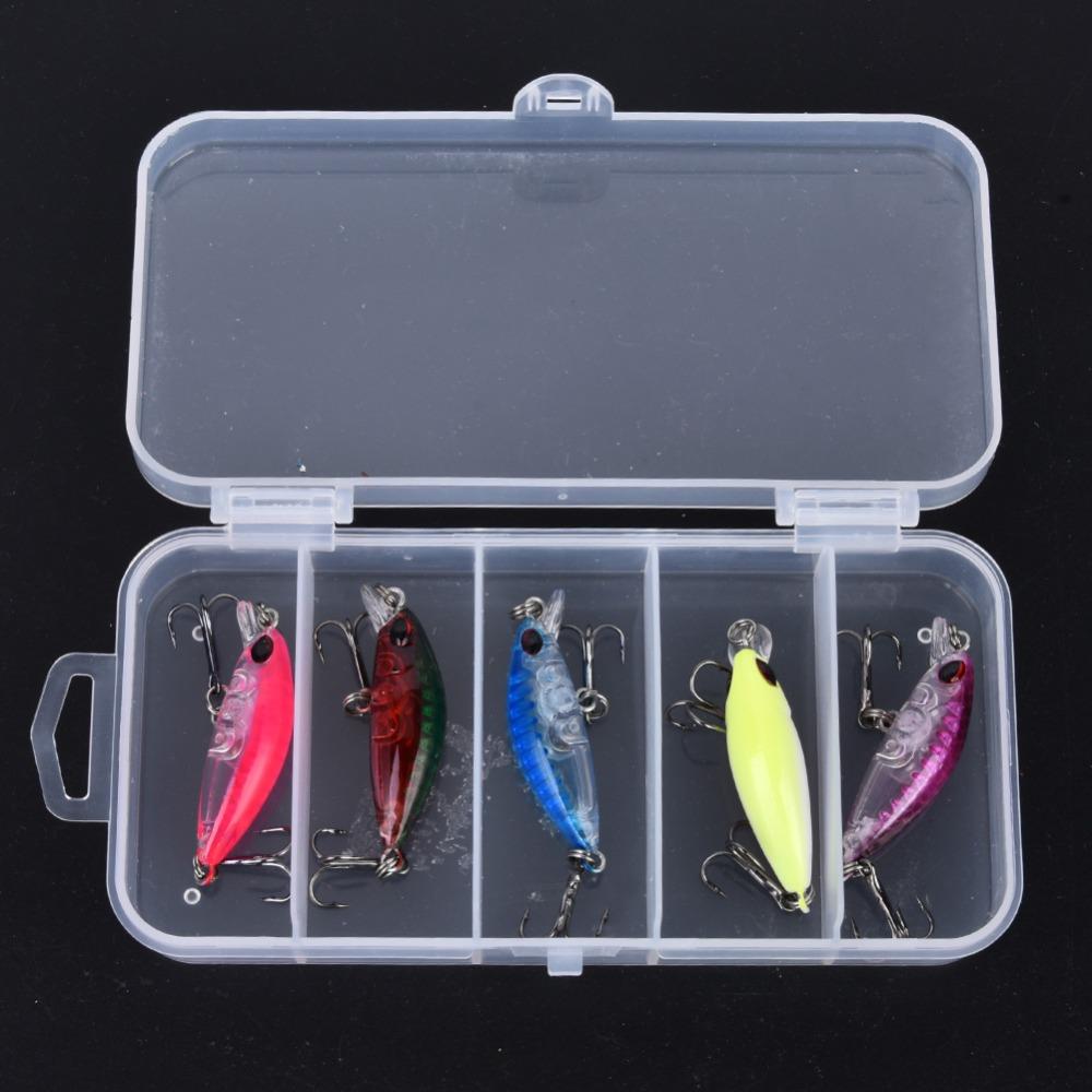 5PCS with Treble Hook Lifelike Artificial Bait ABS Fishing Lures for Bass Trout Catfish Pike Perch