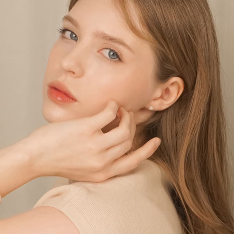 JEWNEL (1+1)Silver925 Opal Pearl Heart Gemstone Piercing (3 Colors)