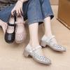 Spring And Summer New Style Genuine Leather Casual Sandals For Women, Hollow Buckle Straps, Large Size Shoes, Thick Heels For Women
