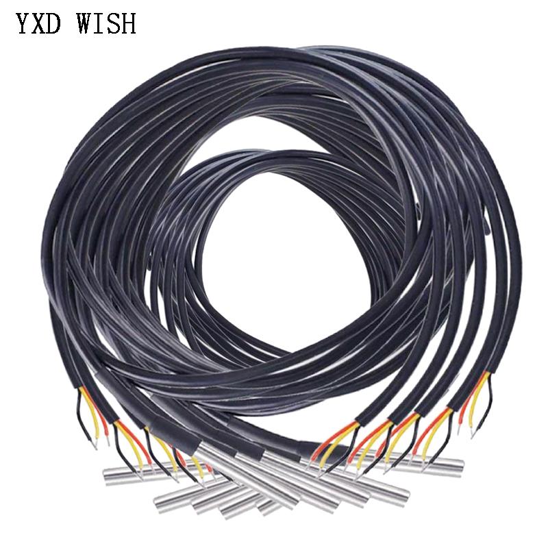 10pcs DS18B20 Temperature Probe Temperature Sensor 1M 2M 3M 5M DS1820 Stainless Steel Package Waterproof 18B20 100cm/200cm/300cm