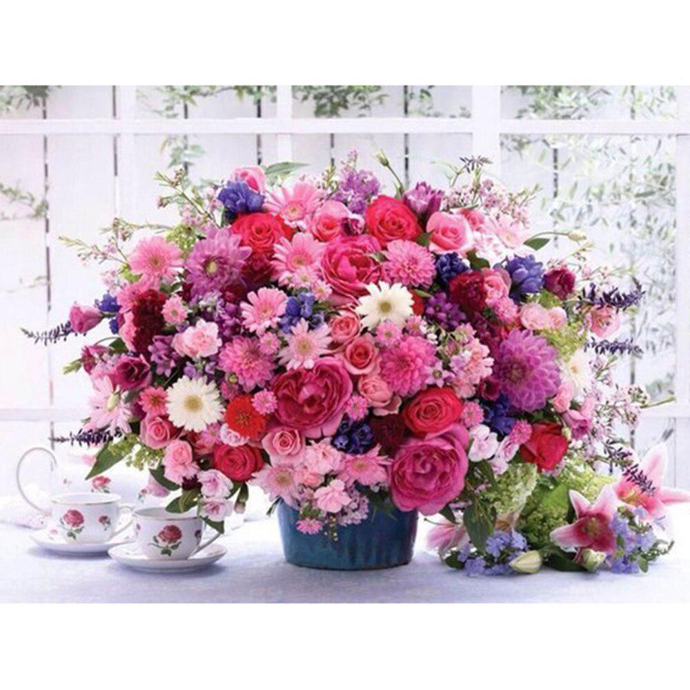 Diamond Painting Cross Stitch Flowers Needlework Arts Diamond Embroidery Colourful Flower Home Deco