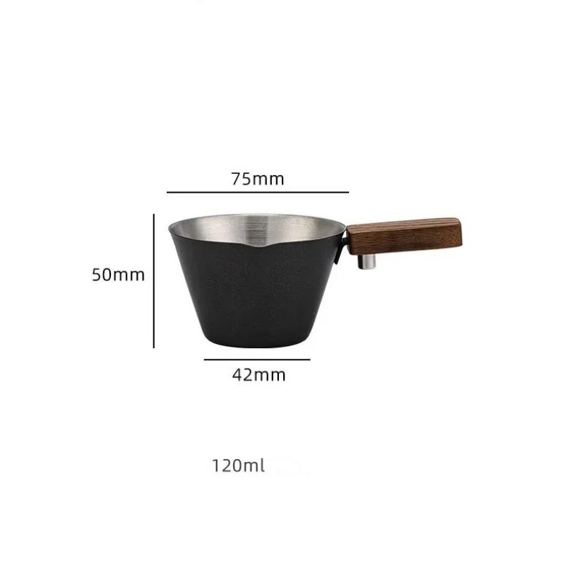 120ML Espresso Measuring Cup Wood Handle Single Spout with Scale Stainless Steel Extraction Cup Thicken Coffee Cup Barista Tool