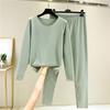 Ladies' Casual And Comfortable Long Sleeved Solid Color With Thick Velvet Sleepwear And Warm Pants Set