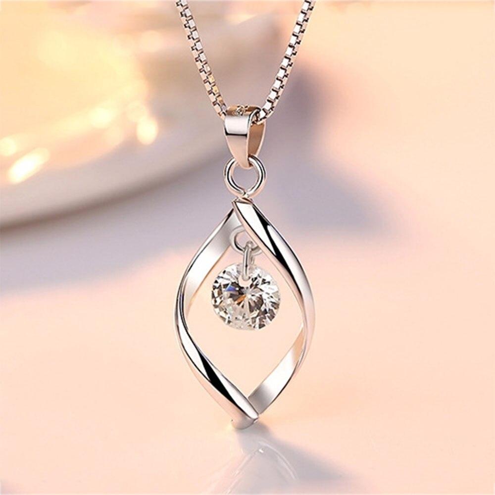 New 925 Sterling Silver Women Necklaces Fashion Drop Shape Pendant High Quality Zircon Clavicle Chain Jewelry Length 45CM