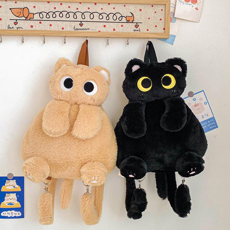 Кавайный плюшевый рюкзак в виде кошки, милый рюкзак большой вместимости с мягкими игрушками, мультяшный плюшевый рюкзак с кошкой, подарки на день рождения для детей