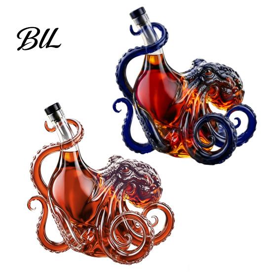 Marine Life Collectible Bottle Octopus-Shaped Glass Decanter, 3D Artistic Borosilicate for Whiskey Wine Soda, Sculpted 350ml Decorative Liquid Bottle,
