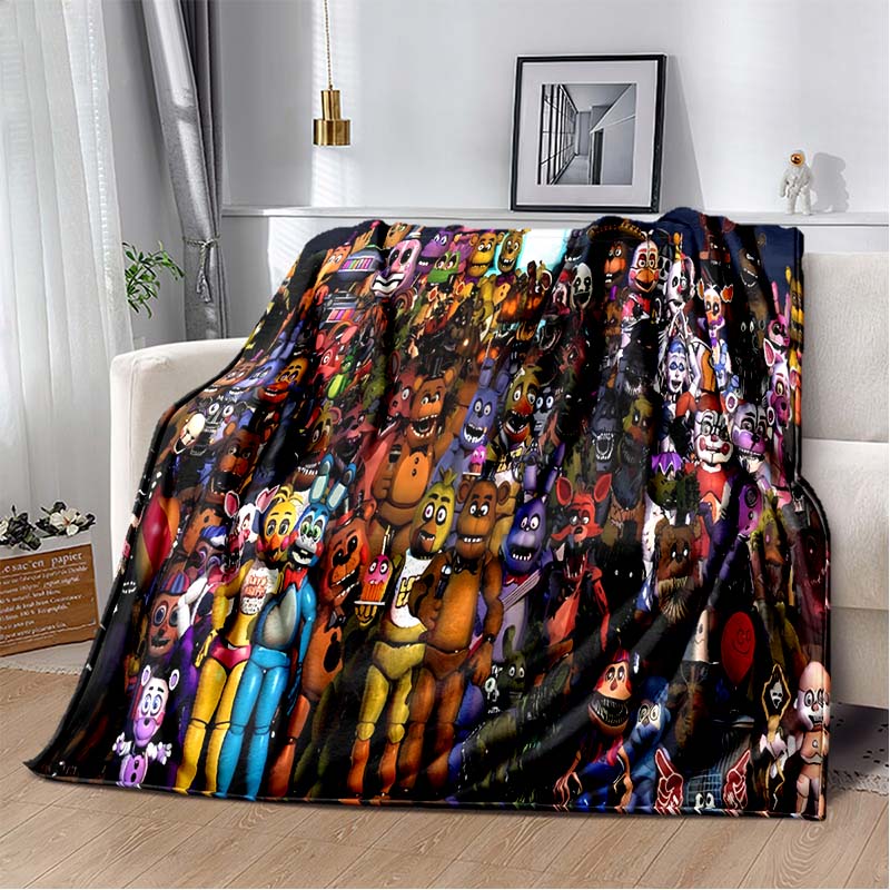 F-Five-Nights at F-Freddy's Game Print Flannel Blanket Cozy Warm Throw Bedroom Sofa Present Indoor Home Lounge Bedding Decor