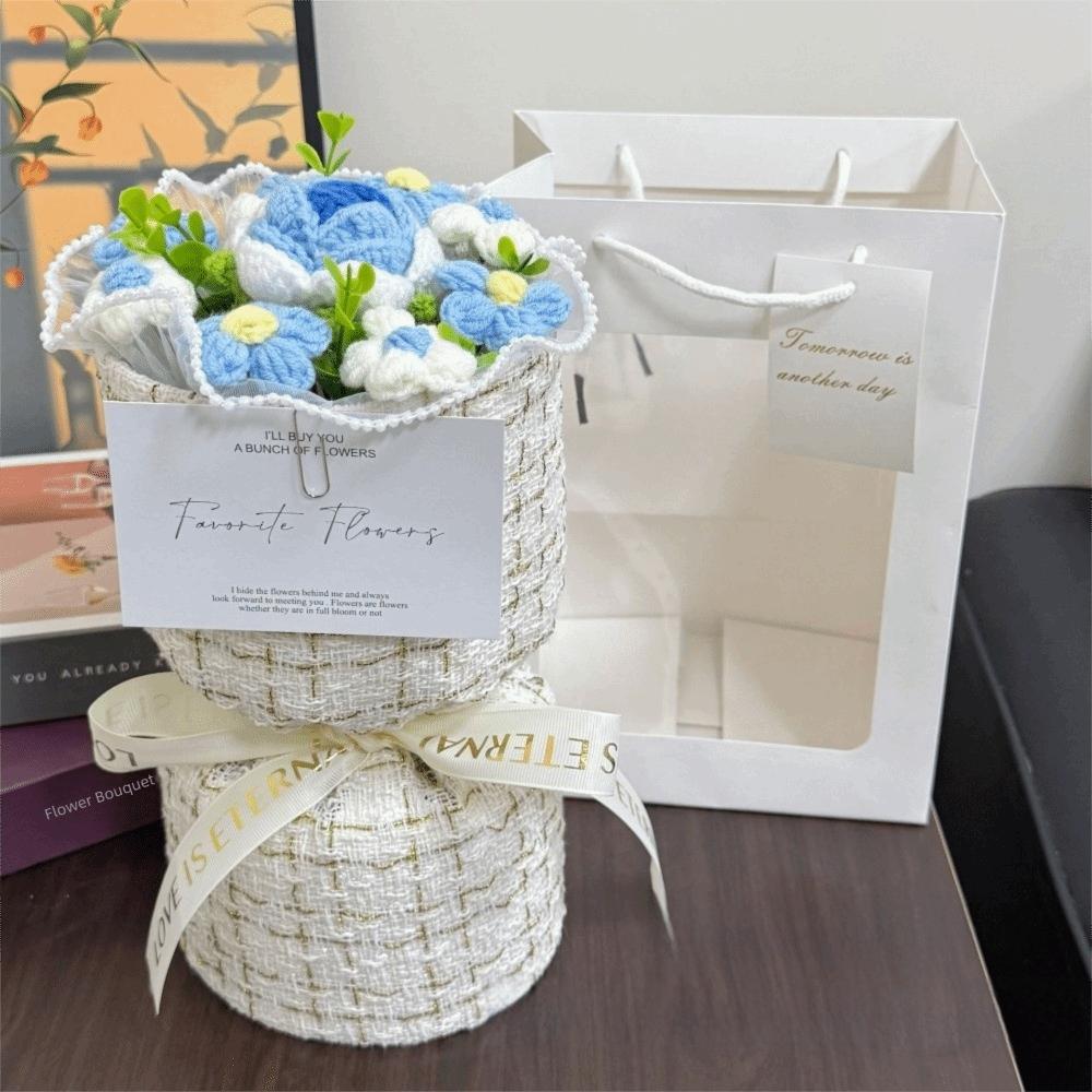 with Light Puff Flower Bouquet Gift Knitted Flower Bouquet Sunflower Bouquet Valentine's Day