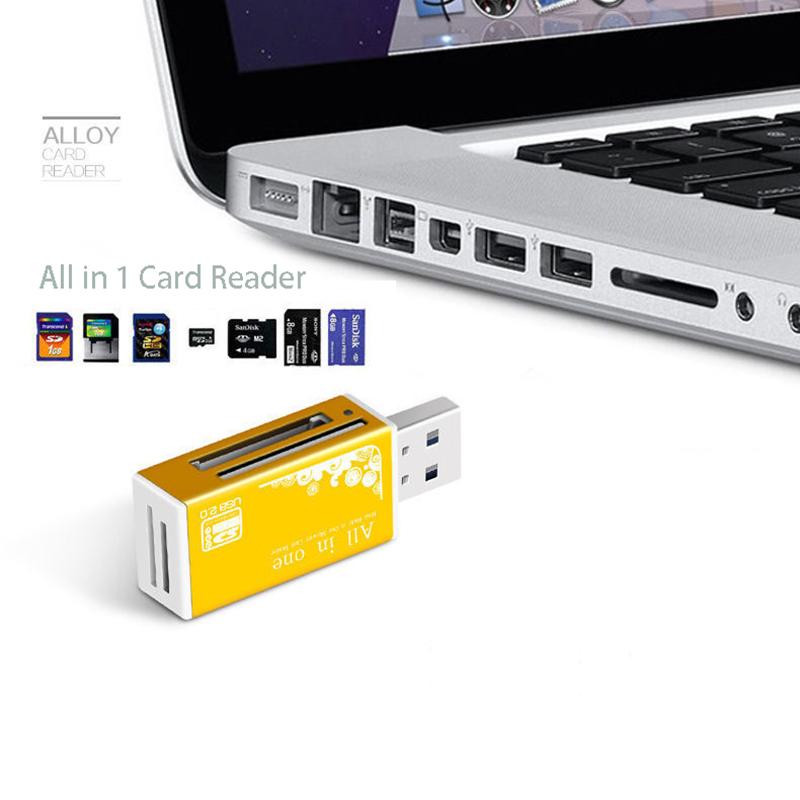 Алюминиевый кард-ридер 4 порта USB 2.0 Micro SD TF M2 MS Pro Duo MMC SDHC Адаптер для карт памяти телефона и камеры с LED-индикатором