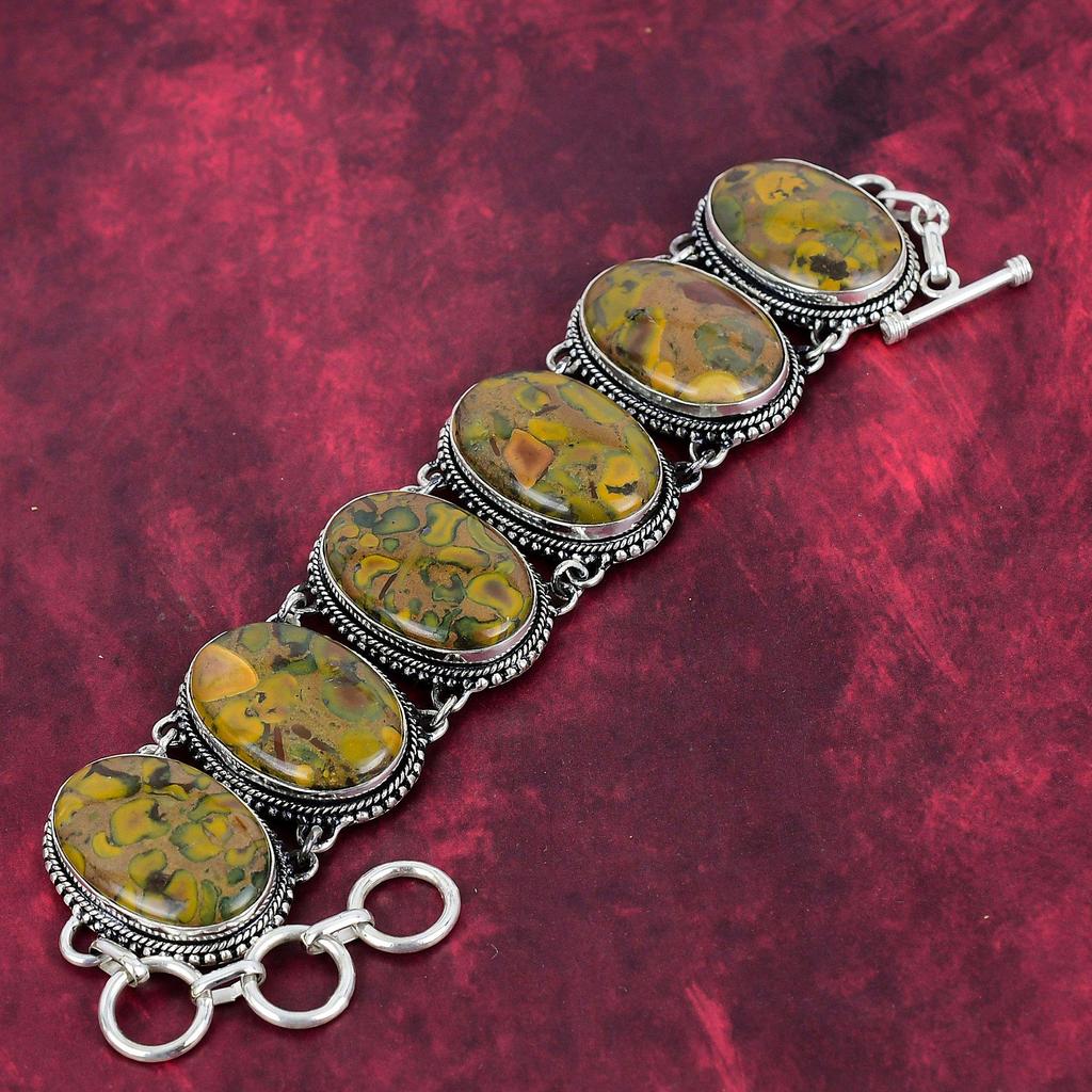 Браслет из цельного серебра 925 пробы с фруктовой яшмой и регулируемой цепочкой, браслет ручной работы с драгоценными камнями на День памяти
