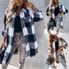 Женские клетчатые кардиганы с карманами и нашивками в стиле пэчворк, пальто с длинными рукавами и открытой передней частью
