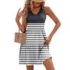 Женское летнее модное повседневное плиссированное платье без рукавов с v-образным вырезом и полосатым принтом