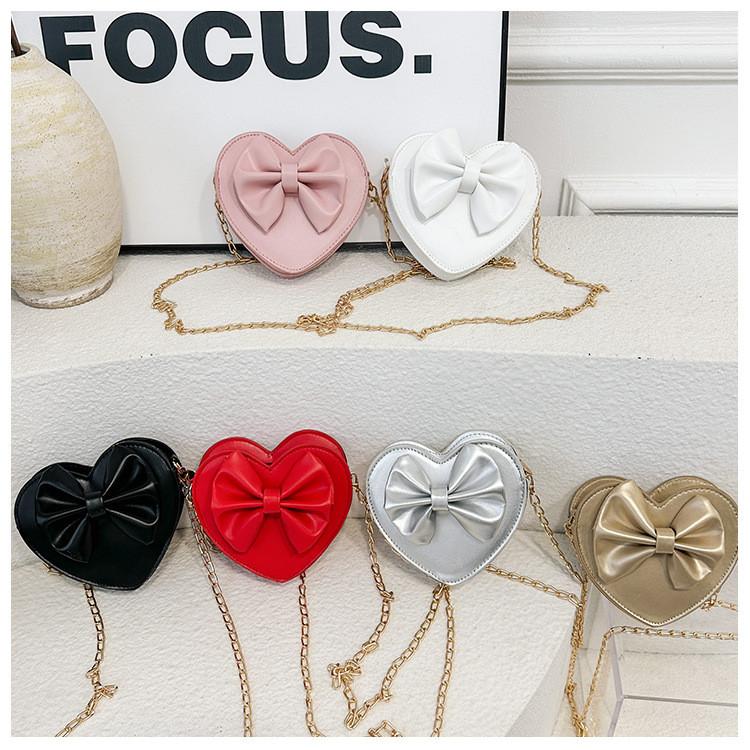 Solid Butterfly Knot Color Heart Shaped Children Crossbody Bag For Use Daily