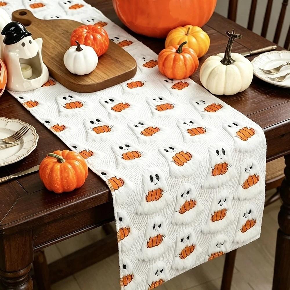 Comfortable Halloween Pumpkin Ghost Table Runner Rectangular Dining Table Cloth Thanksgiving